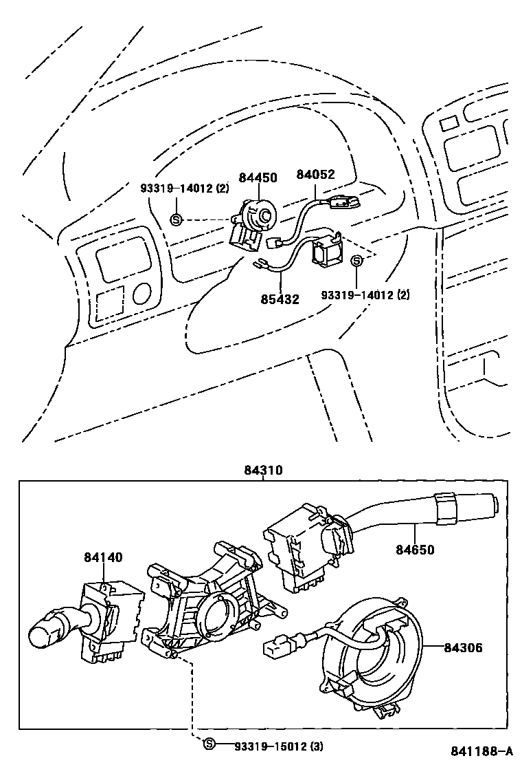 Toyota COROLLA 开关和继电器和ECU EPC diagram — 841188A