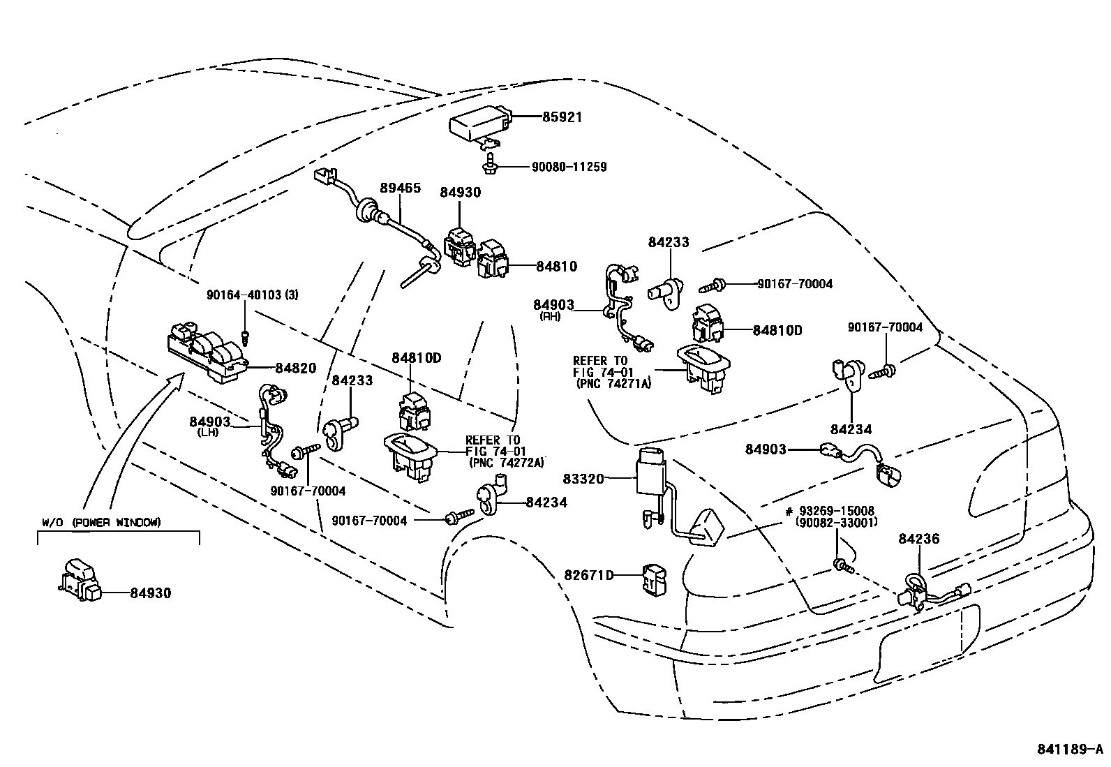 Toyota COROLLA 开关和继电器和ECU EPC diagram — 841189A