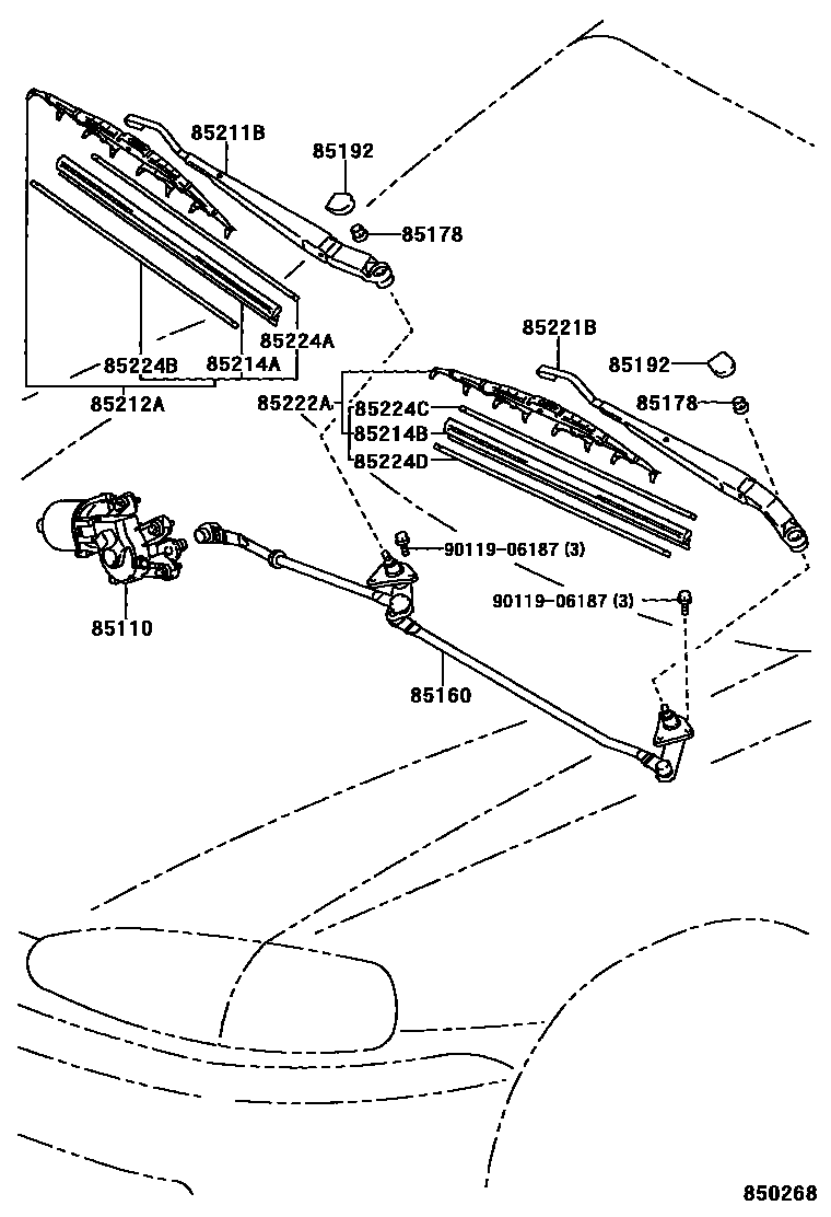 Toyota COROLLA 挡风玻璃刮水器 EPC diagram — 850268