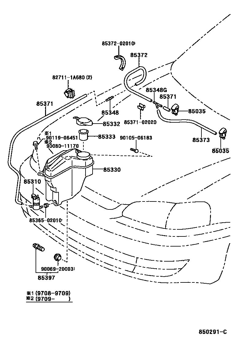Toyota COROLLA 挡风玻璃清洗器 EPC diagram — 850291C