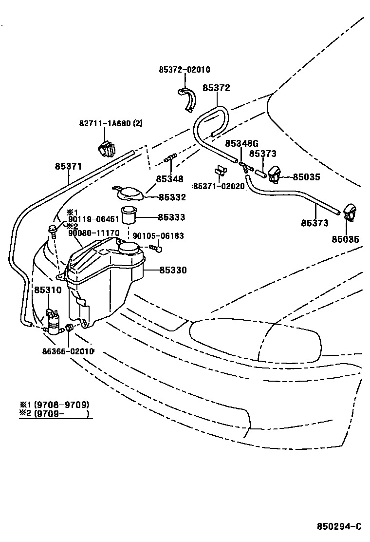 Toyota COROLLA 挡风玻璃清洗器 EPC diagram — 850294C