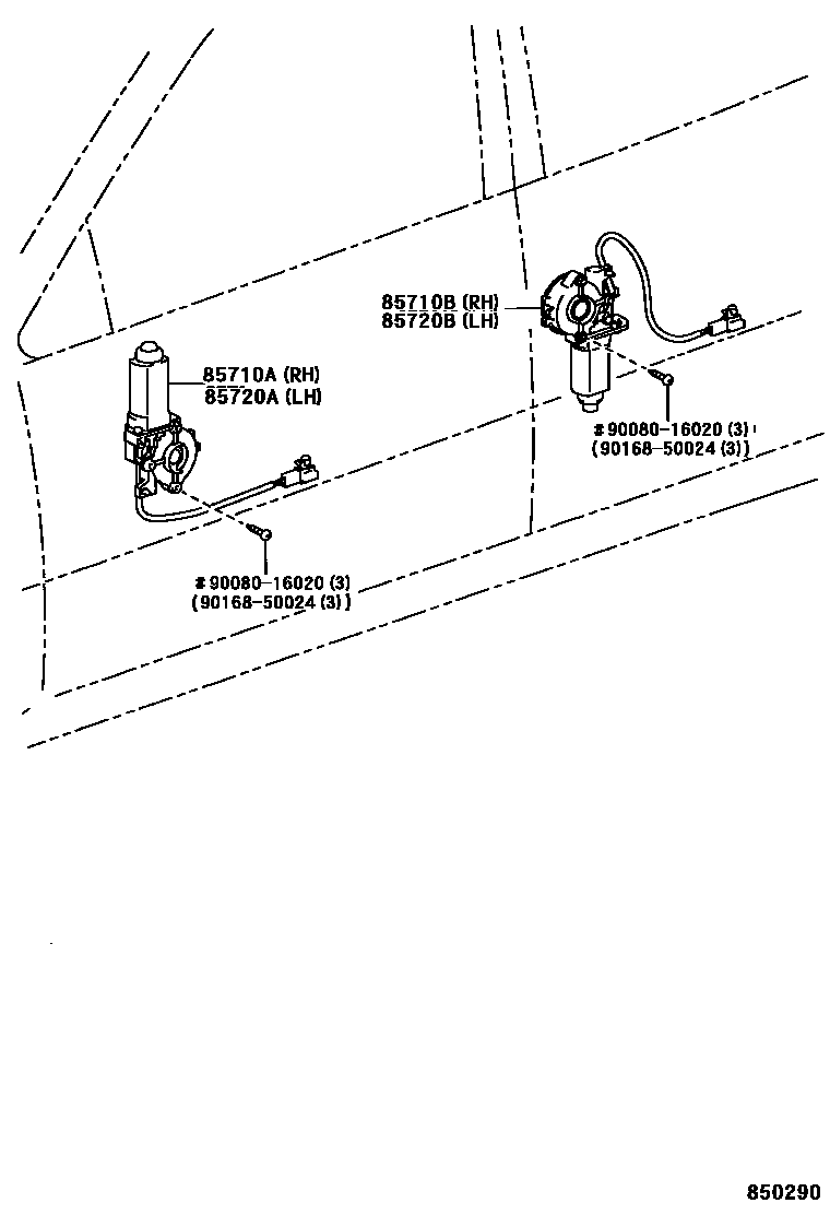 Toyota COROLLA 车门电机和车门电磁阀 EPC diagram — 850290