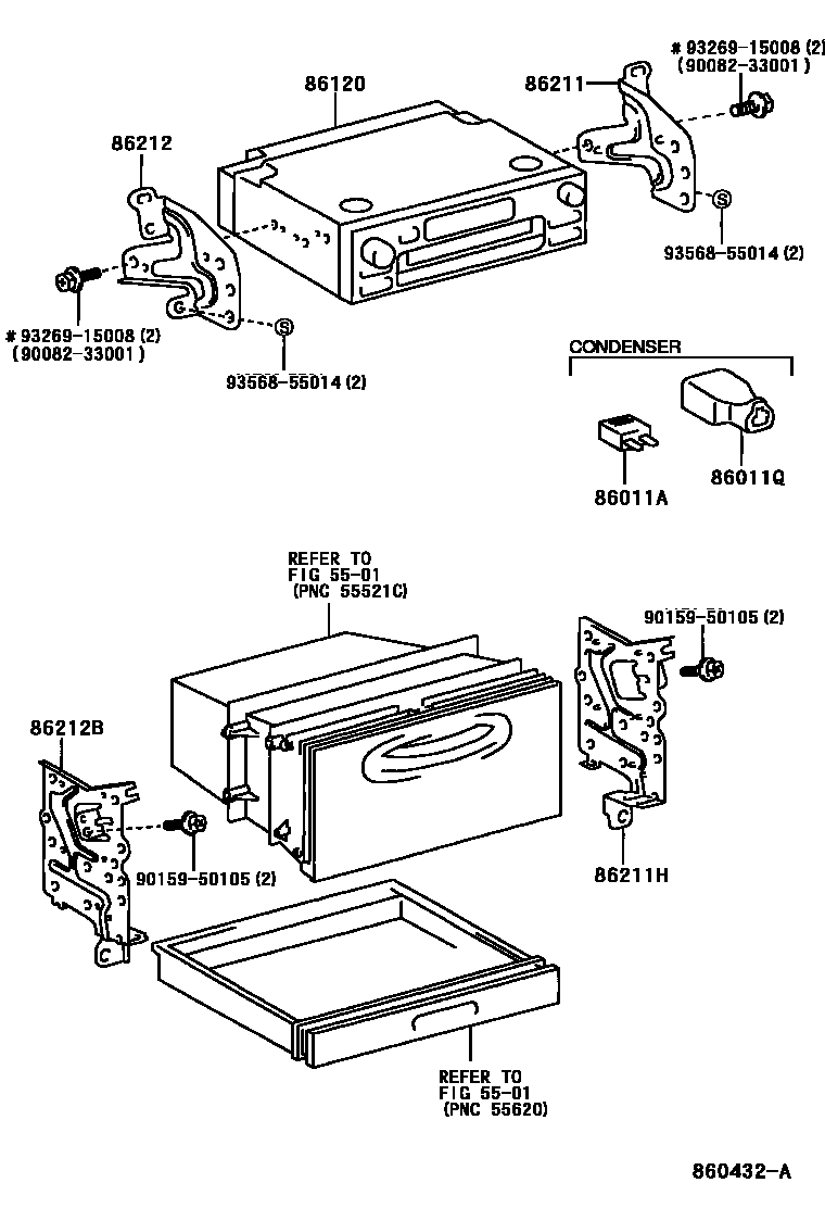 Toyota COROLLA 收音机、放大器和冷凝器 EPC diagram — 860432A