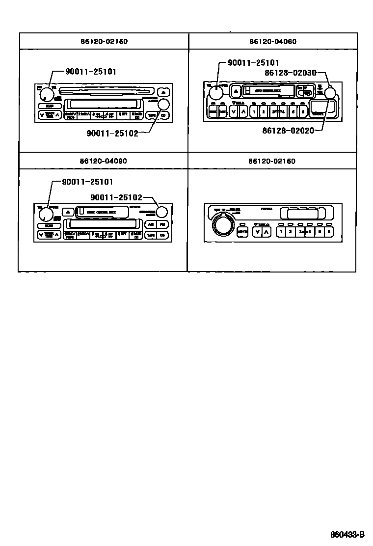 Toyota COROLLA 收音机、放大器和冷凝器 EPC diagram — 860433B