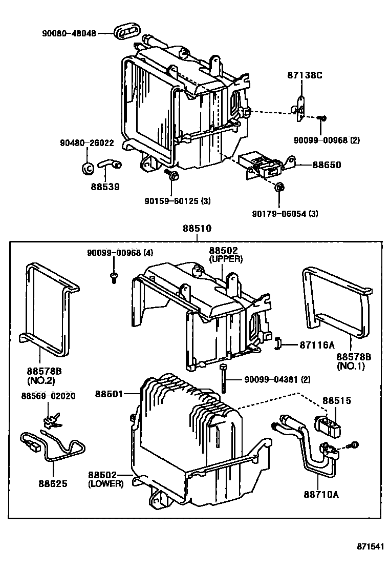 Toyota COROLLA 暖风和空调系统 - 冷却器组件 EPC diagram — 871541