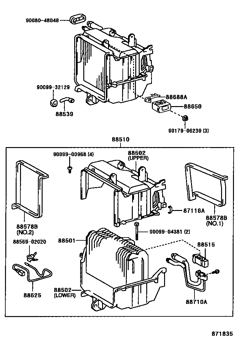 Toyota COROLLA 暖风和空调系统 - 冷却器组件 EPC diagram — 871835