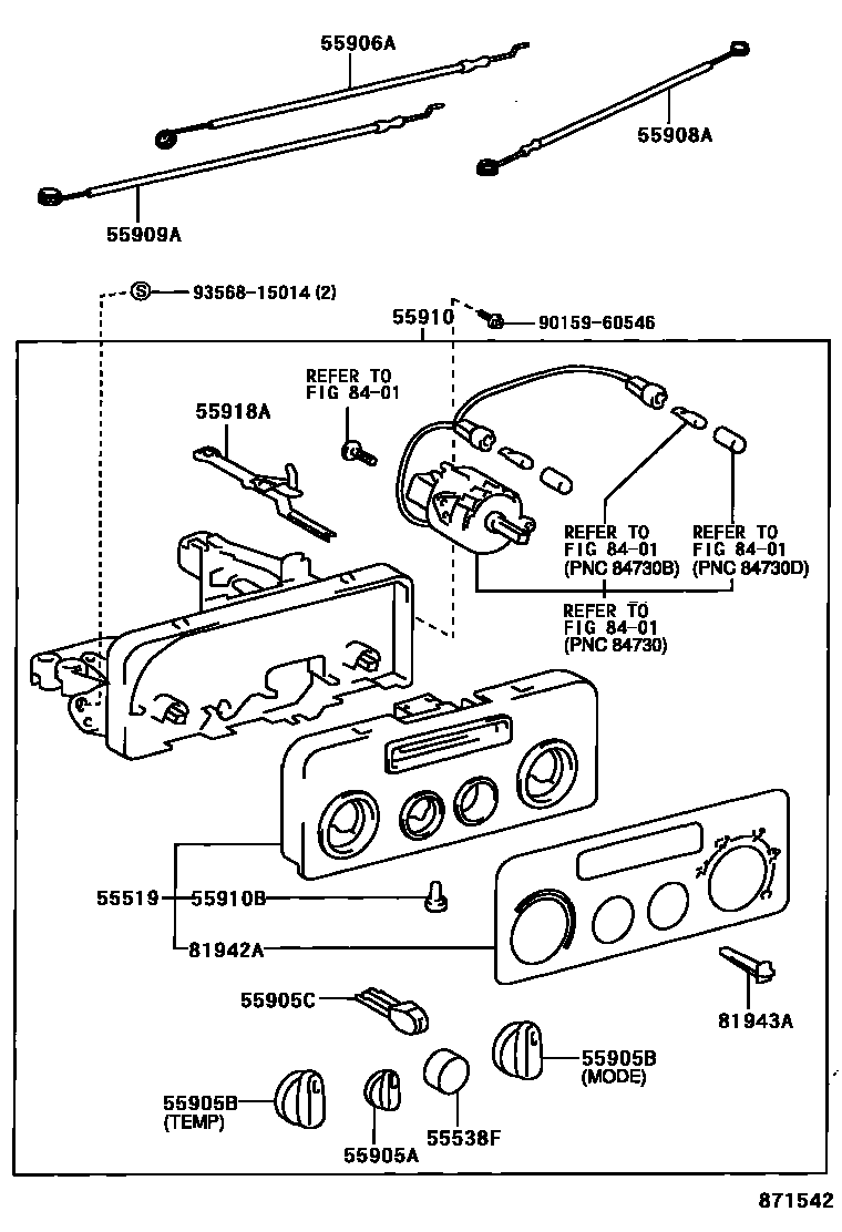 Toyota COROLLA 暖风和空调系统 - 控制器和风管 EPC diagram — 871542