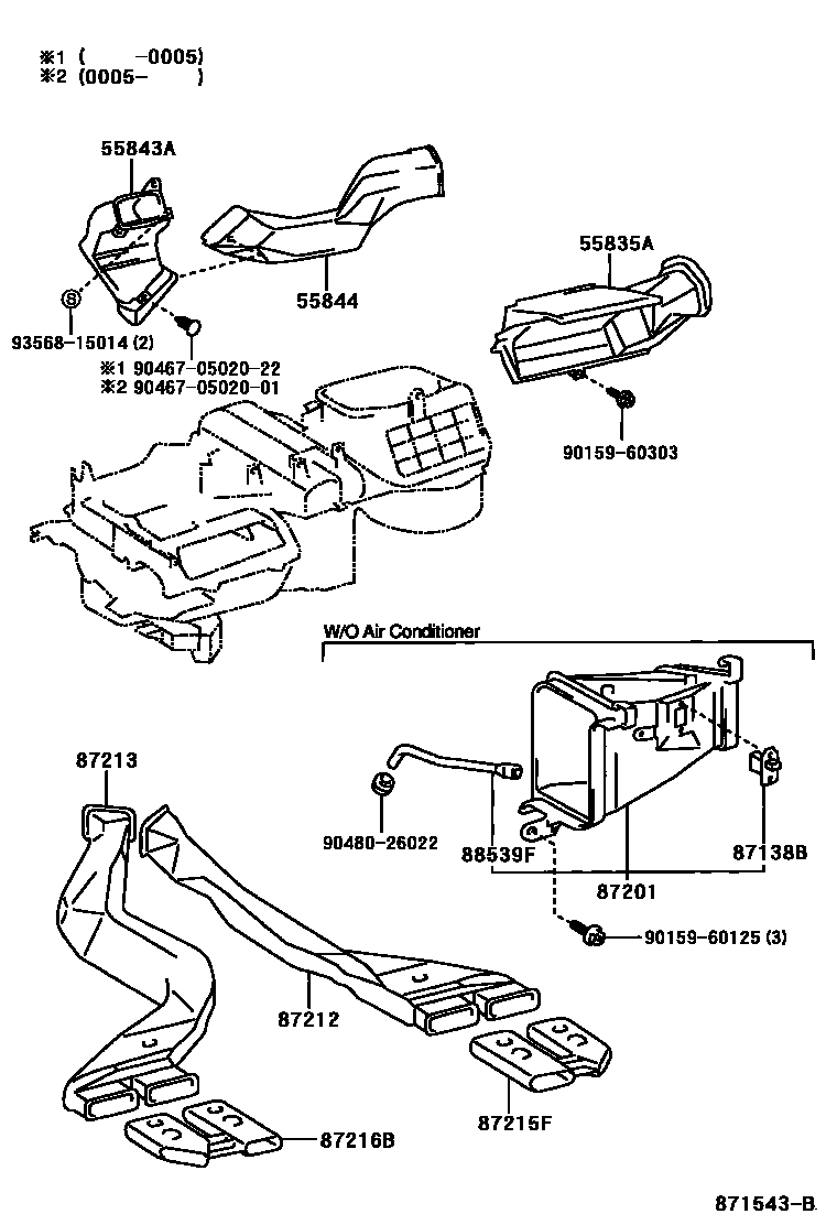 Toyota COROLLA 暖风和空调系统 - 控制器和风管 EPC diagram — 871543B