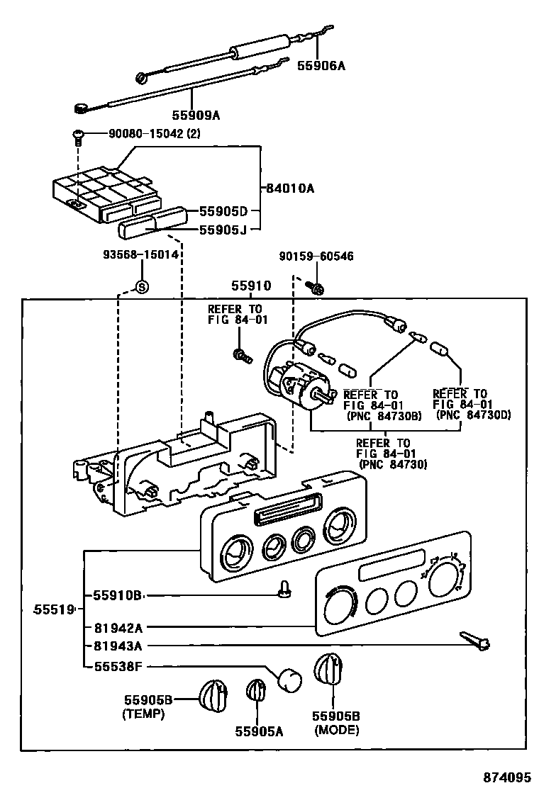 Toyota COROLLA 暖风和空调系统 - 控制器和风管 EPC diagram — 874095