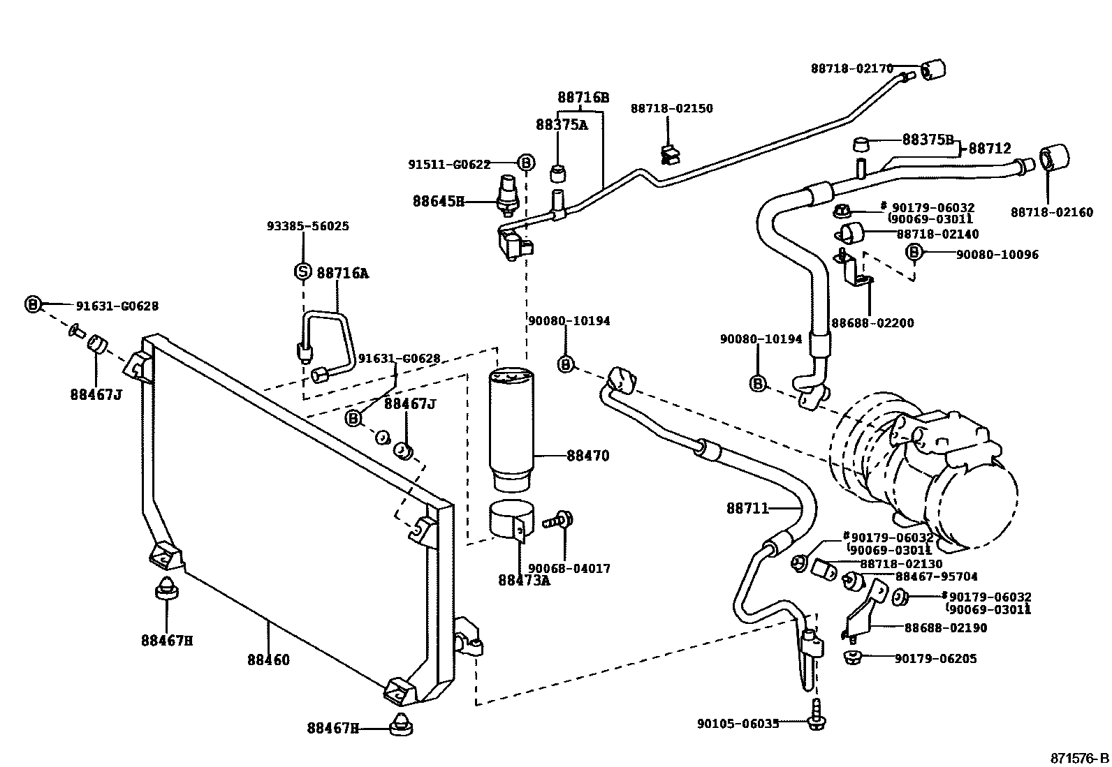 Toyota COROLLA Heating & Air Conditioning - Cooler Piping EPC diagram — 871576B