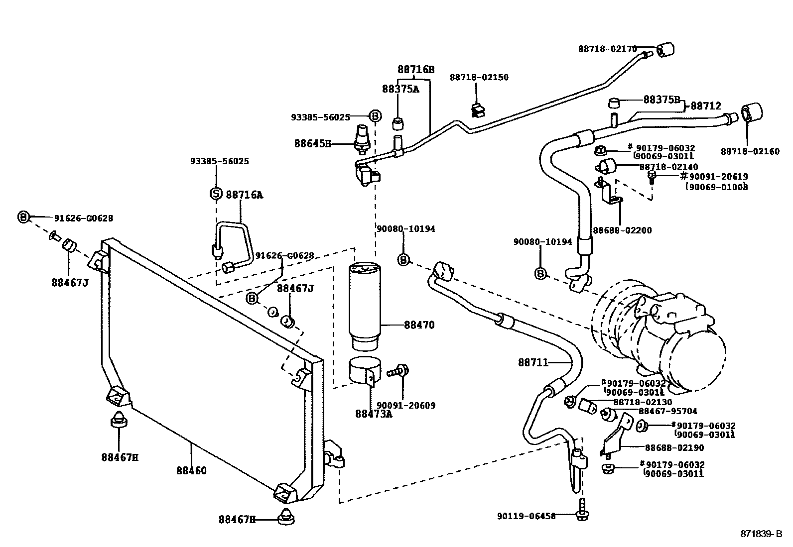 Toyota COROLLA Heating & Air Conditioning - Cooler Piping EPC diagram — 871839B