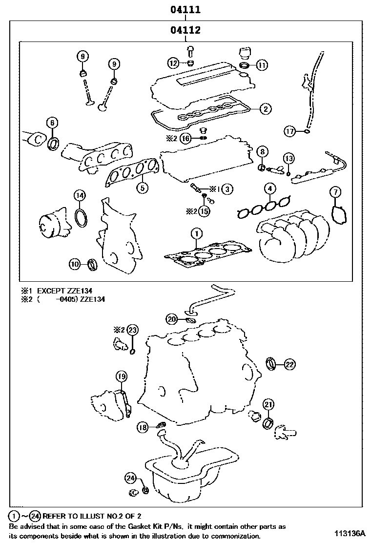 Toyota COROLLA Engine Overhaul Gasket Kit EPC diagram — 113136A