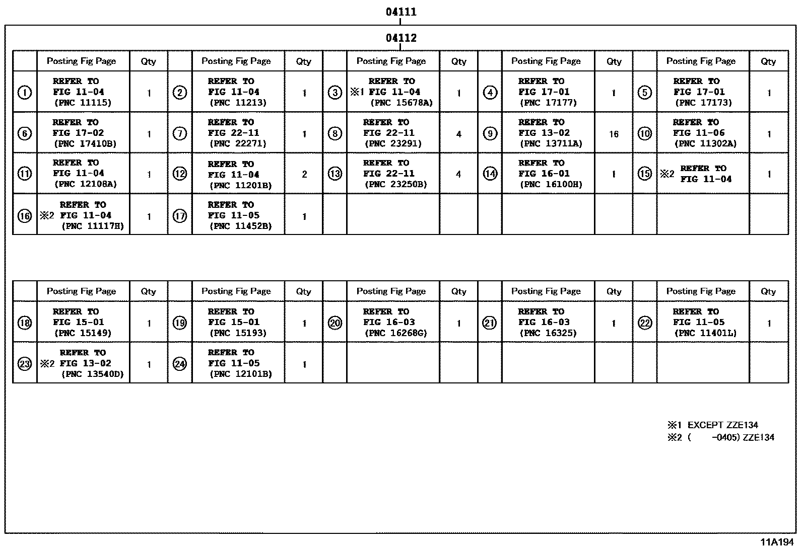 Toyota COROLLA Engine Overhaul Gasket Kit EPC diagram — 11A194