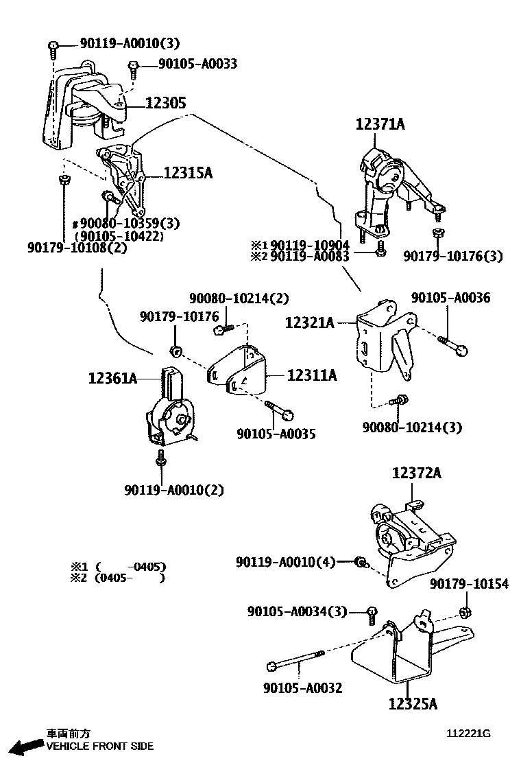 Toyota COROLLA Engine Mounting EPC diagram — 112221G