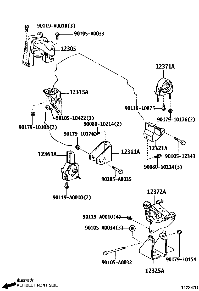Toyota COROLLA Engine Mounting EPC diagram — 112232D