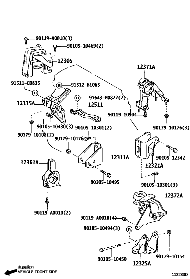 Toyota COROLLA Engine Mounting EPC diagram — 112233D