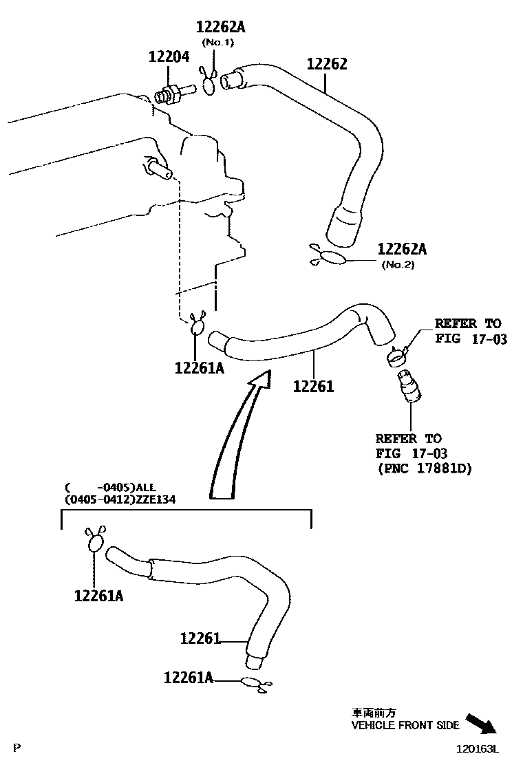 Toyota COROLLA Ventilation Hose EPC diagram — 120163L