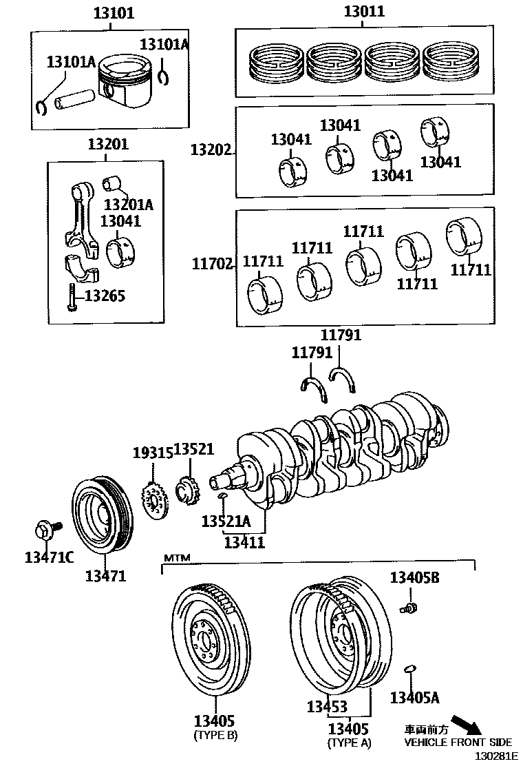 Toyota COROLLA Crankshaft & Piston EPC diagram — 130281E