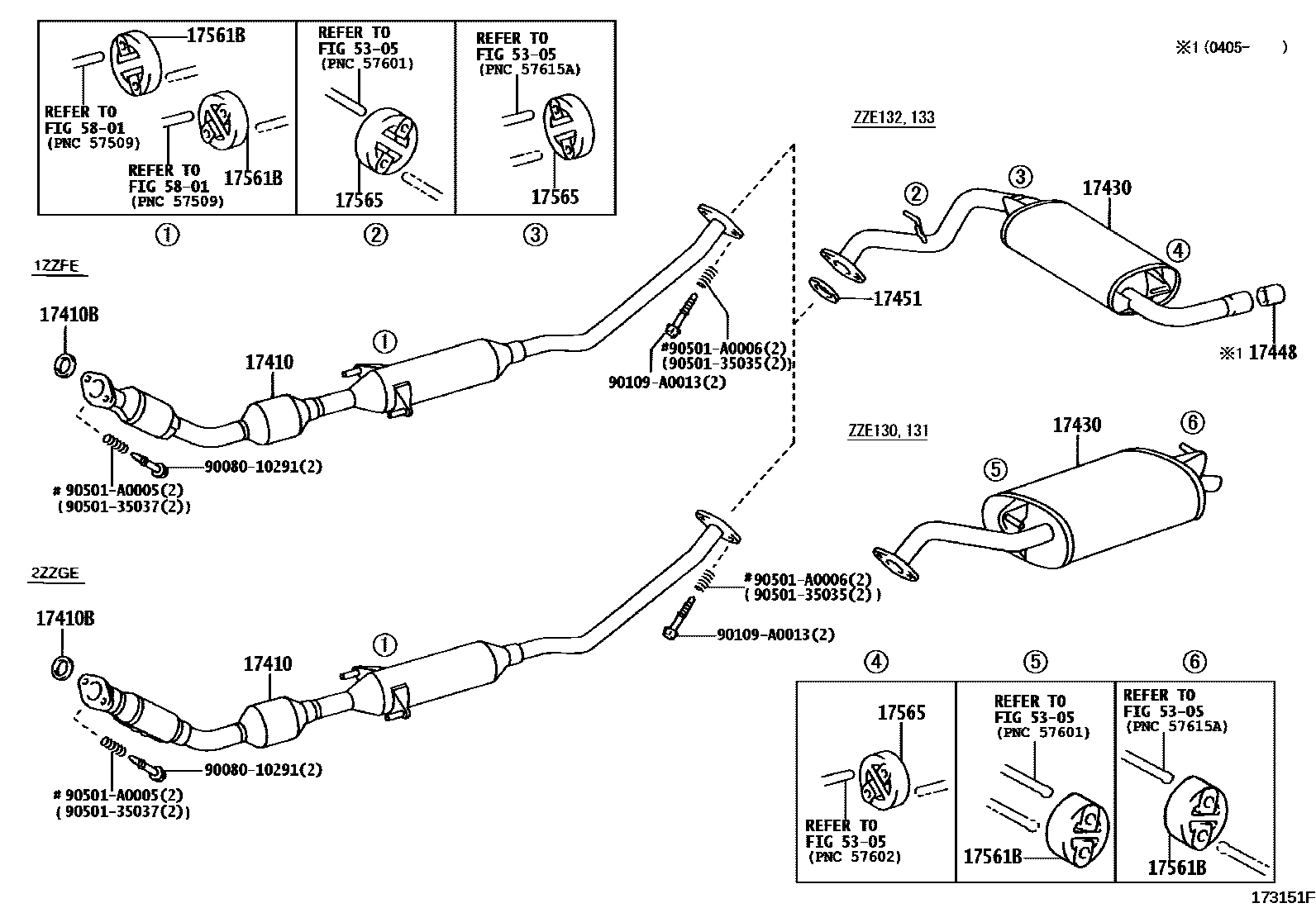 Toyota COROLLA Exhaust Pipe EPC diagram — 173151F