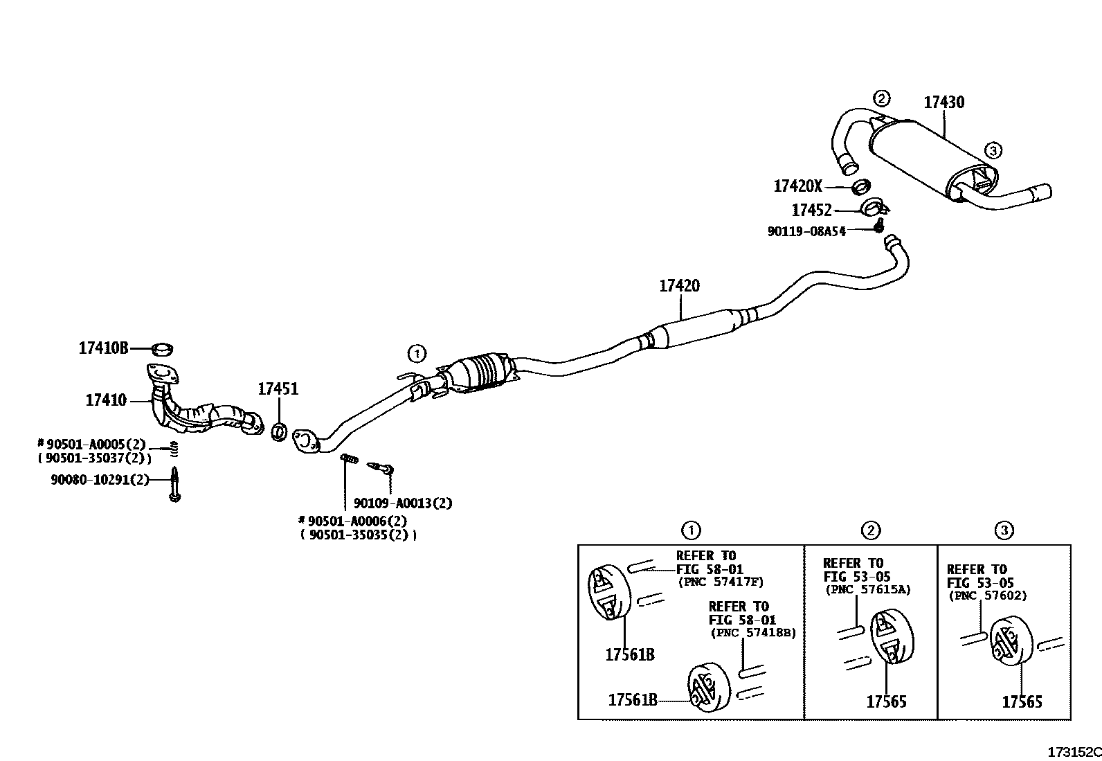 Toyota COROLLA Exhaust Pipe EPC diagram — 173152C