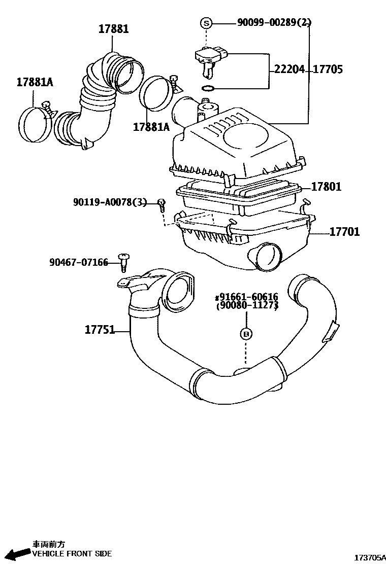 Toyota COROLLA Air Cleaner EPC diagram — 173705A