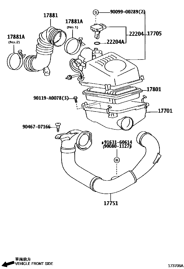 Toyota COROLLA Air Cleaner EPC diagram — 173706A
