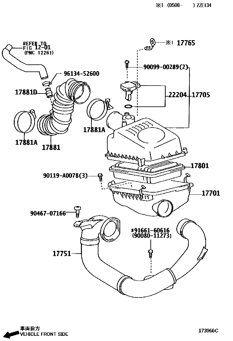 Toyota COROLLA Air Cleaner EPC diagram — 173966C