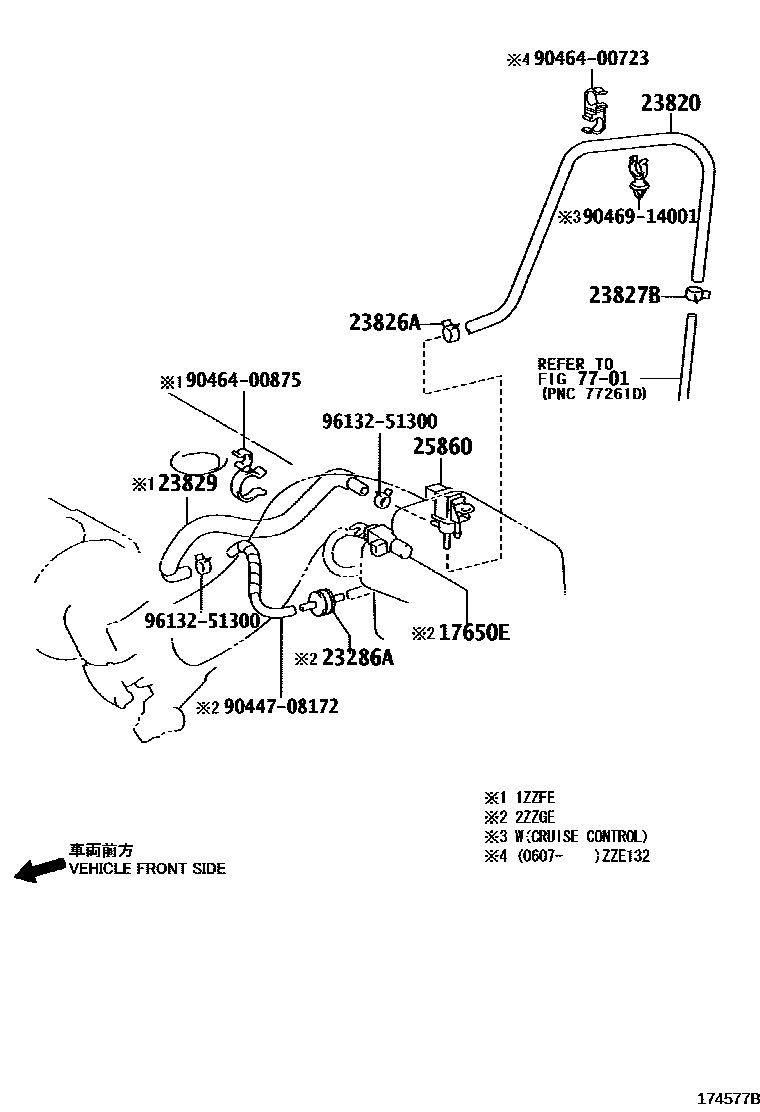Toyota COROLLA vacuum tube EPC diagram — 174577B