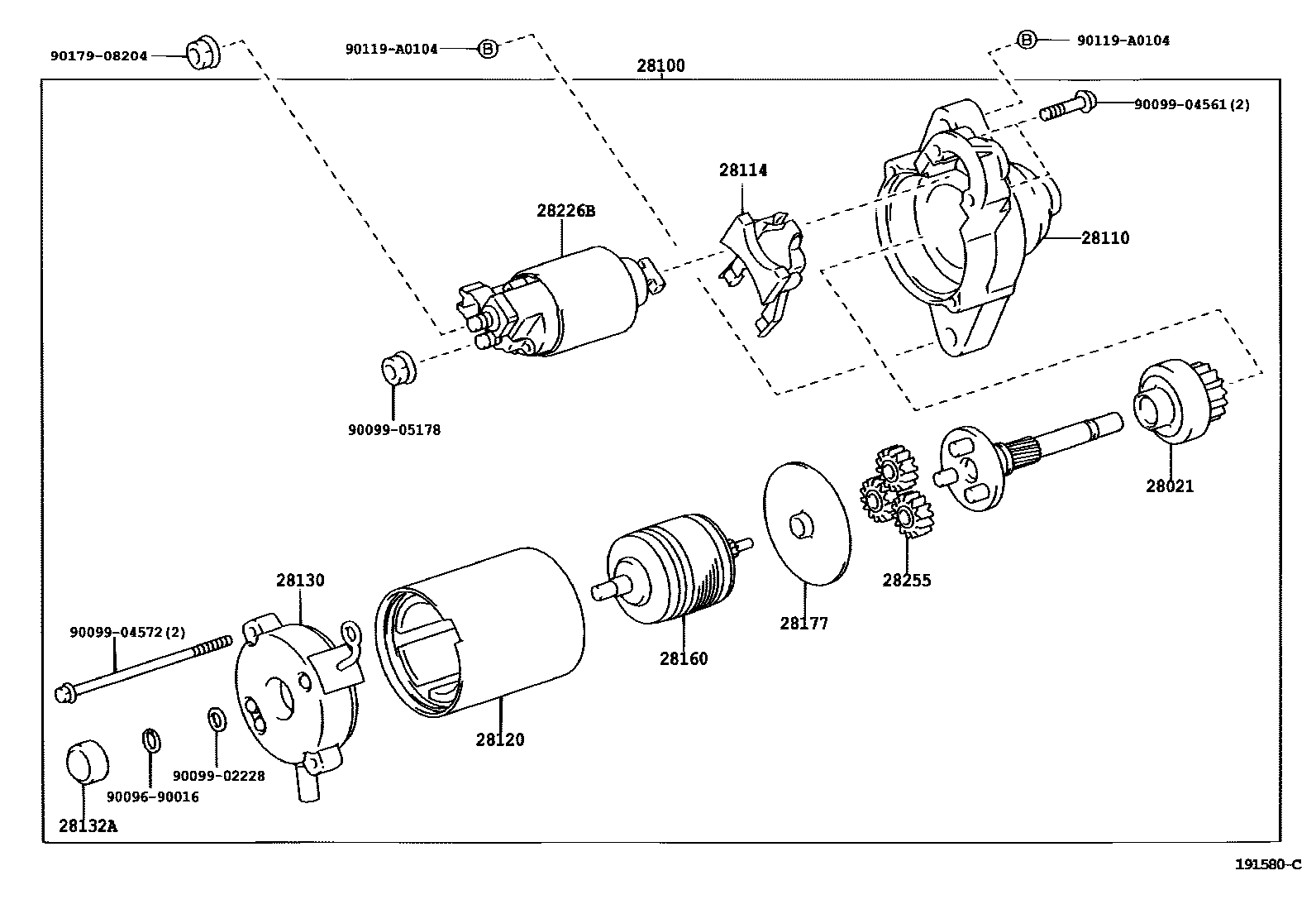 Toyota COROLLA 起动机 EPC diagram — 191580C