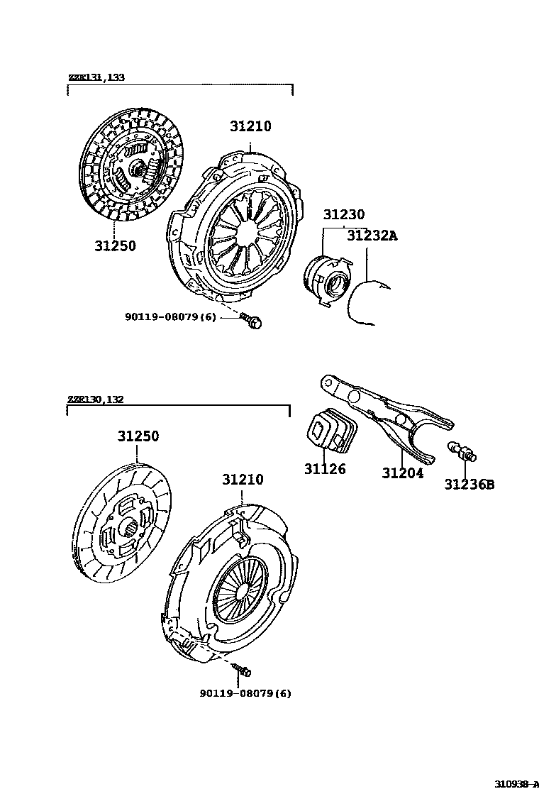 Toyota COROLLA 离合器和分离叉 EPC diagram — 310938A