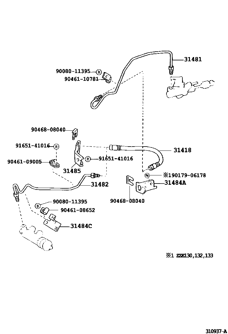 Toyota COROLLA 离合器踏板和挠性软管 EPC diagram — 310937A
