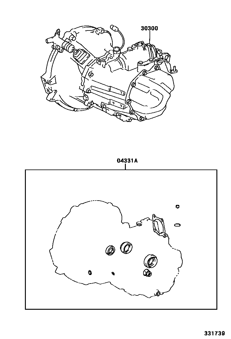 Toyota COROLLA 传动桥或变速器总成和衬垫组件(MTM) EPC diagram — 331739