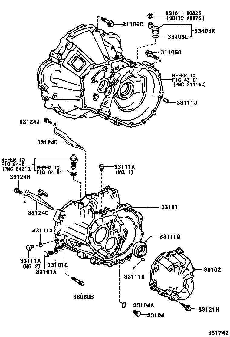 Toyota COROLLA 离合器壳和变速器壳(MTM) EPC diagram — 331742
