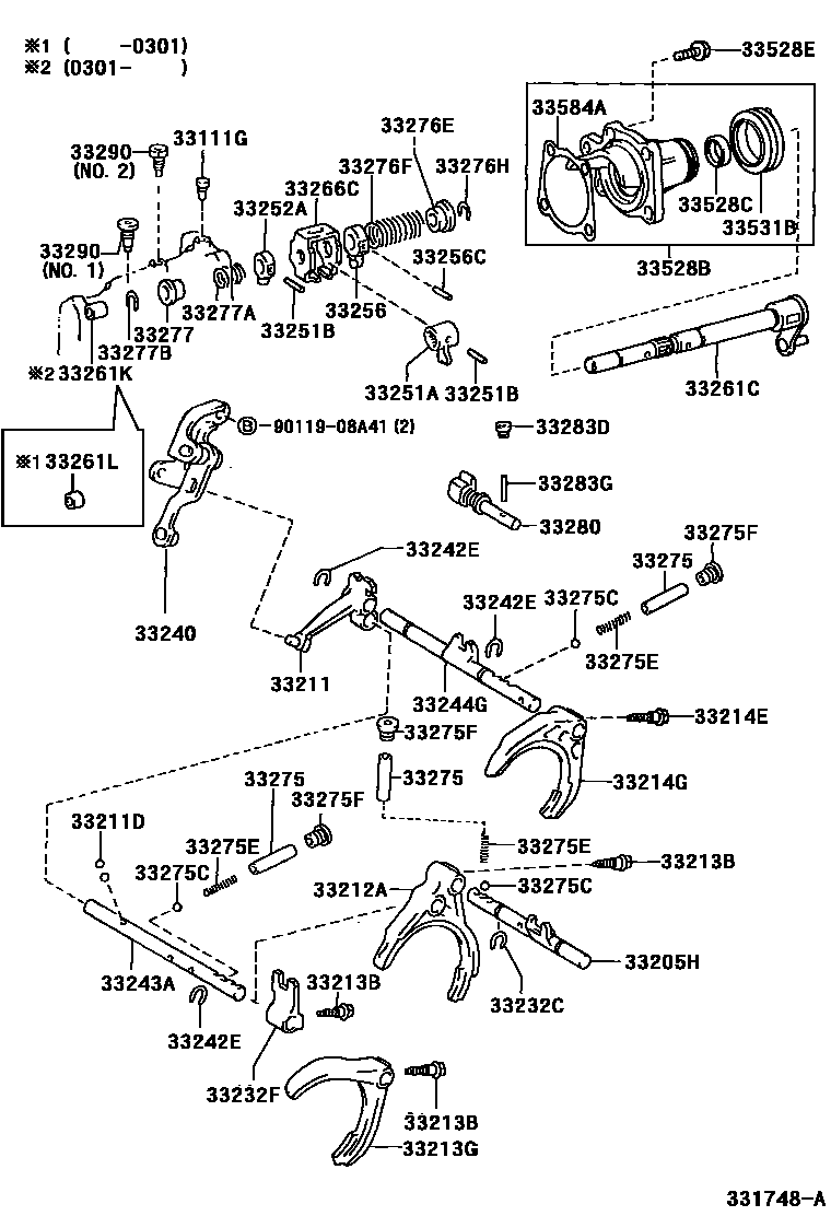 Toyota COROLLA 换档拨叉和换档杆轴(MTM) EPC diagram — 331748A