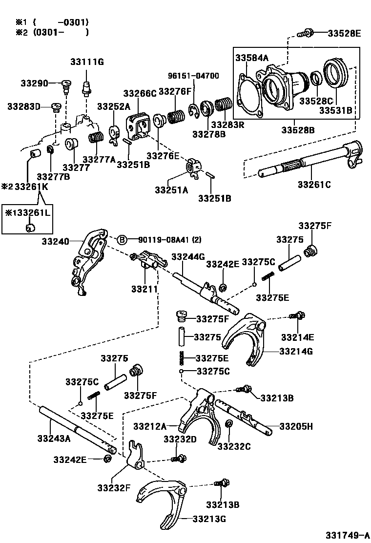 Toyota COROLLA 换档拨叉和换档杆轴(MTM) EPC diagram — 331749A