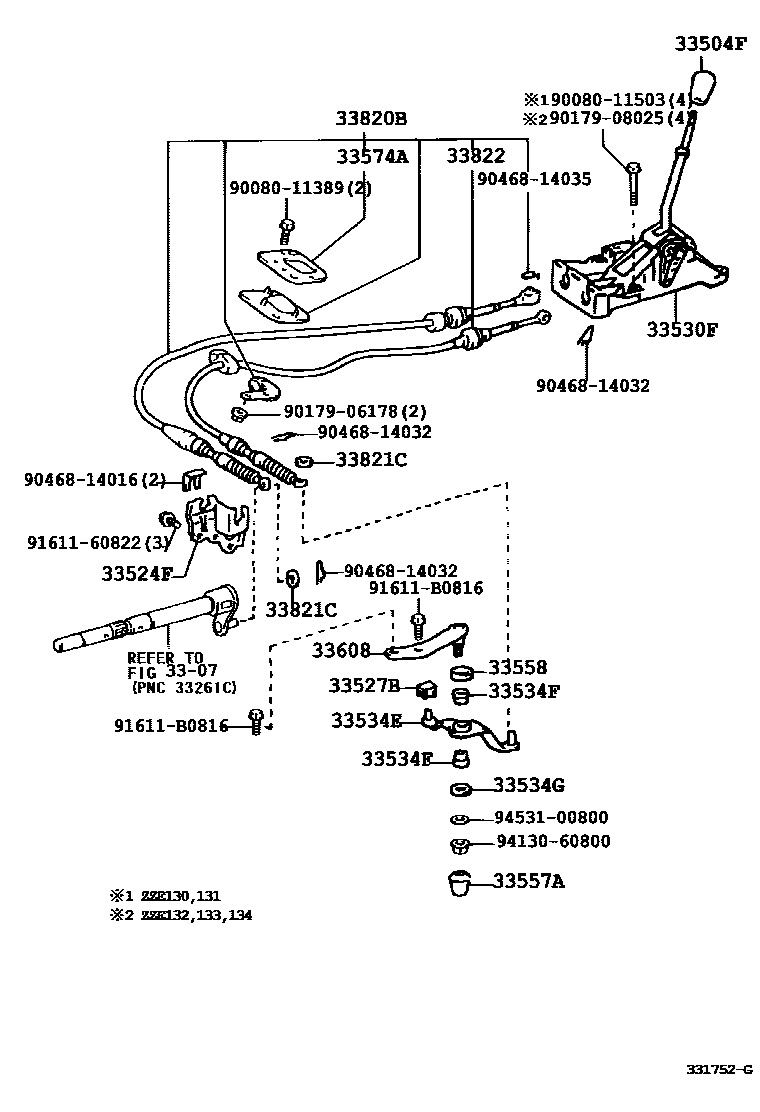 Toyota COROLLA Shift Lever & Retainer EPC diagram — 331752G