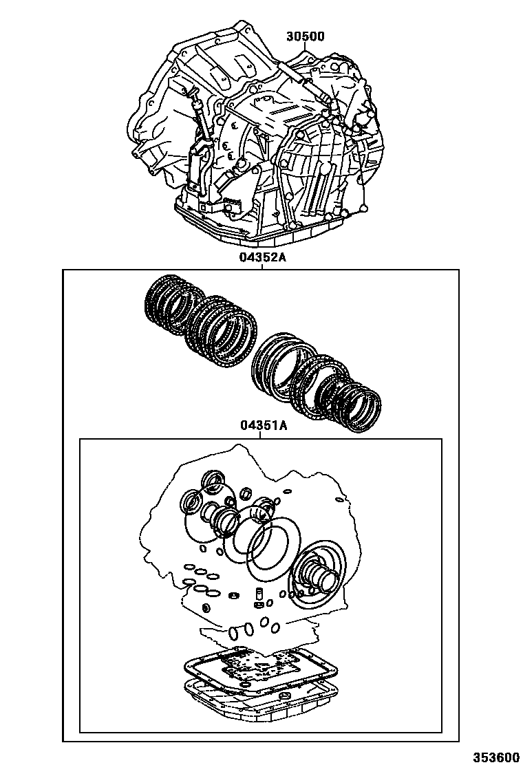 Toyota COROLLA 传动桥或变速器总成和衬垫组件(ATM) EPC diagram — 353600