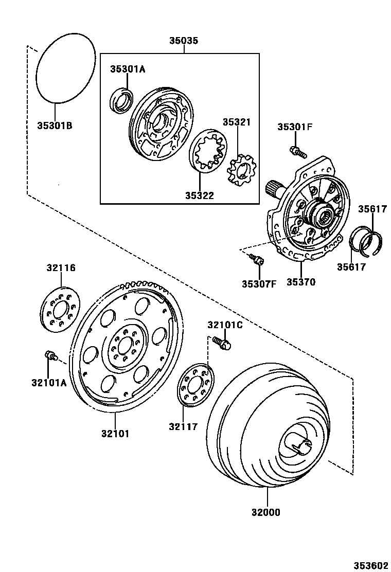 Toyota COROLLA 变矩器、前油泵和链条(ATM) EPC diagram — 353602