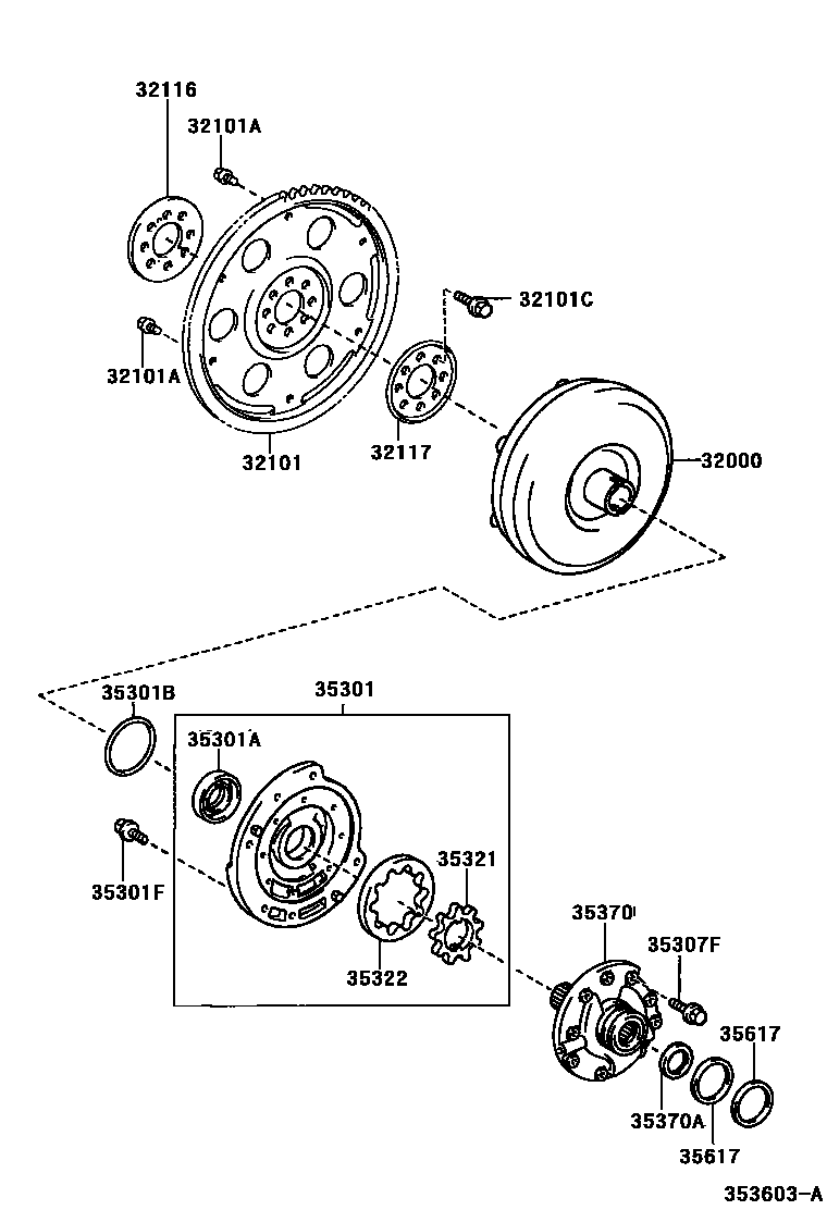 Toyota COROLLA 变矩器、前油泵和链条(ATM) EPC diagram — 353603A