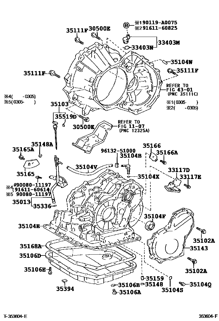 Toyota COROLLA 变速器壳和油底壳(ATM) EPC diagram — 353604F