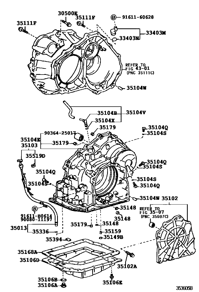 Toyota COROLLA 变速器壳和油底壳(ATM) EPC diagram — 353605B