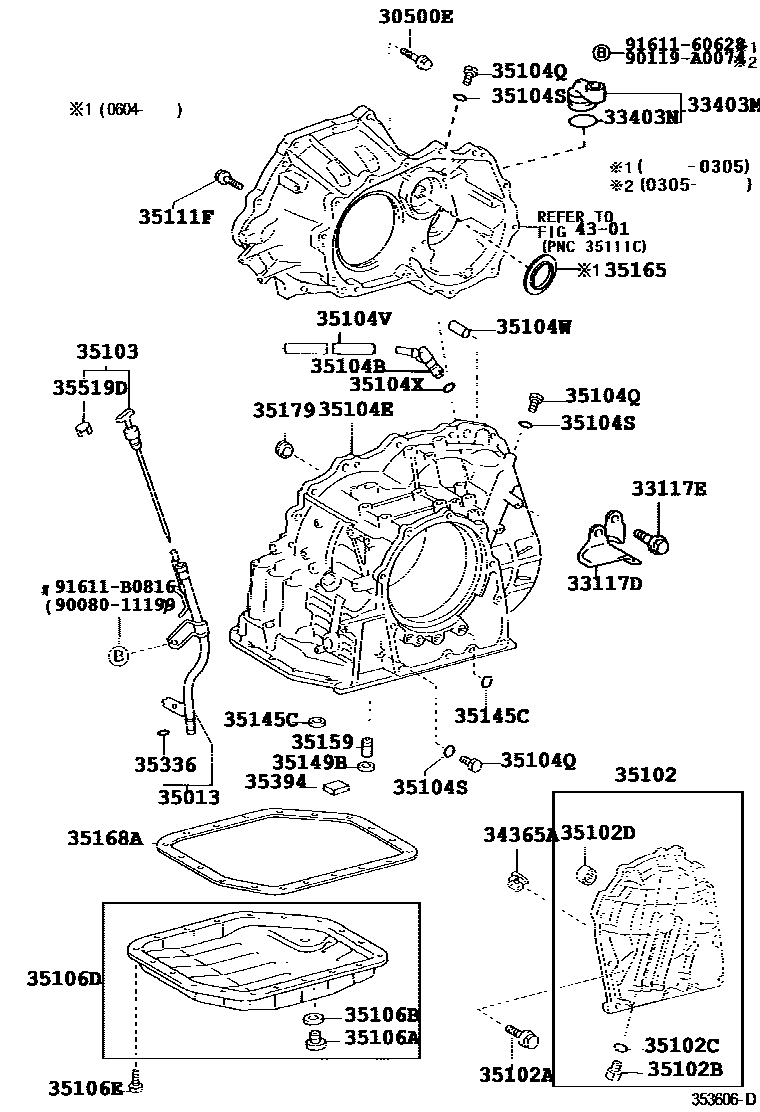 Toyota COROLLA 变速器壳和油底壳(ATM) EPC diagram — 353606D