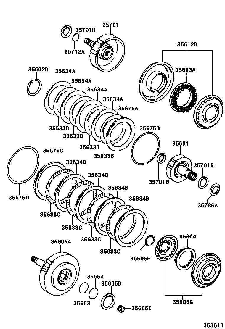 Toyota COROLLA 制动带和多片式离合器(ATM) EPC diagram — 353611