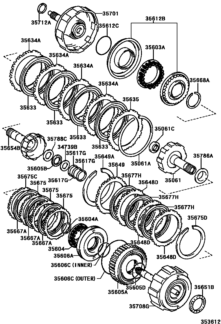 Toyota COROLLA 制动带和多片式离合器(ATM) EPC diagram — 353612