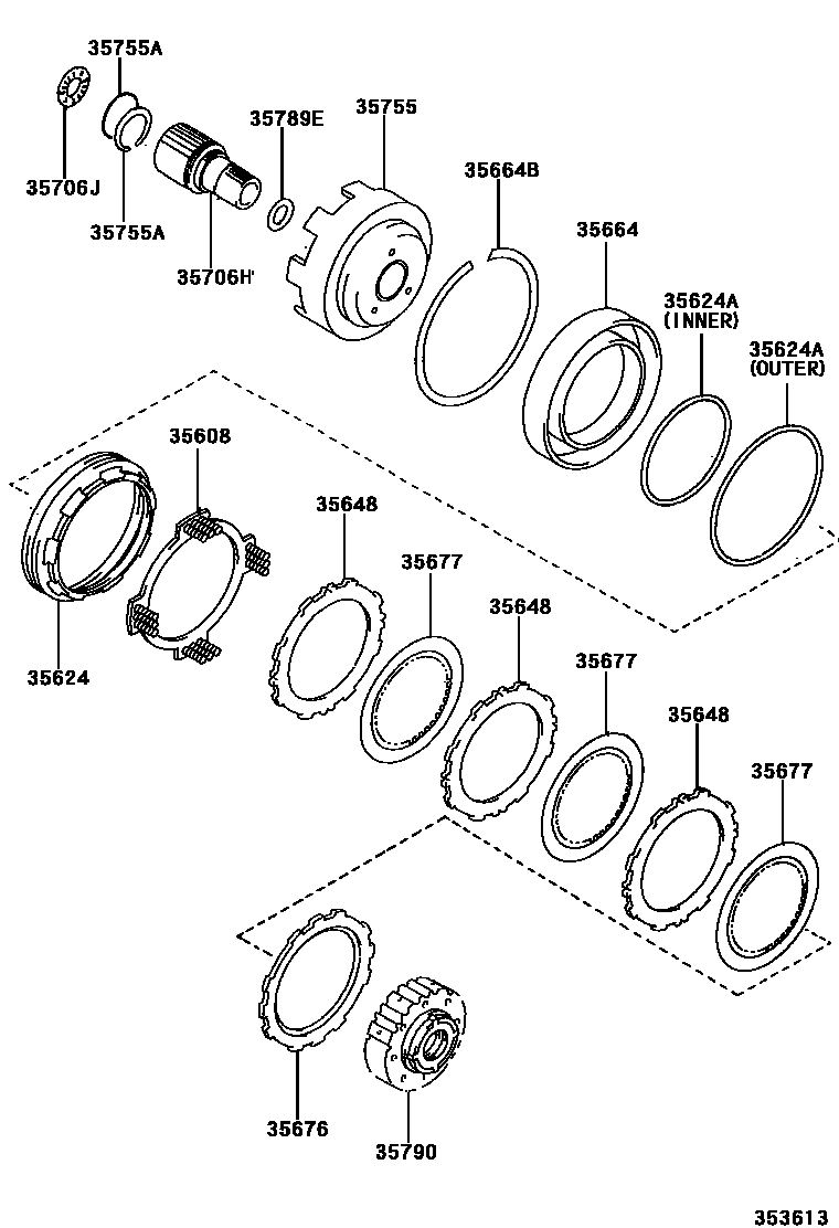 Toyota COROLLA 中央支架和行星太阳齿轮(ATM) EPC diagram — 353613