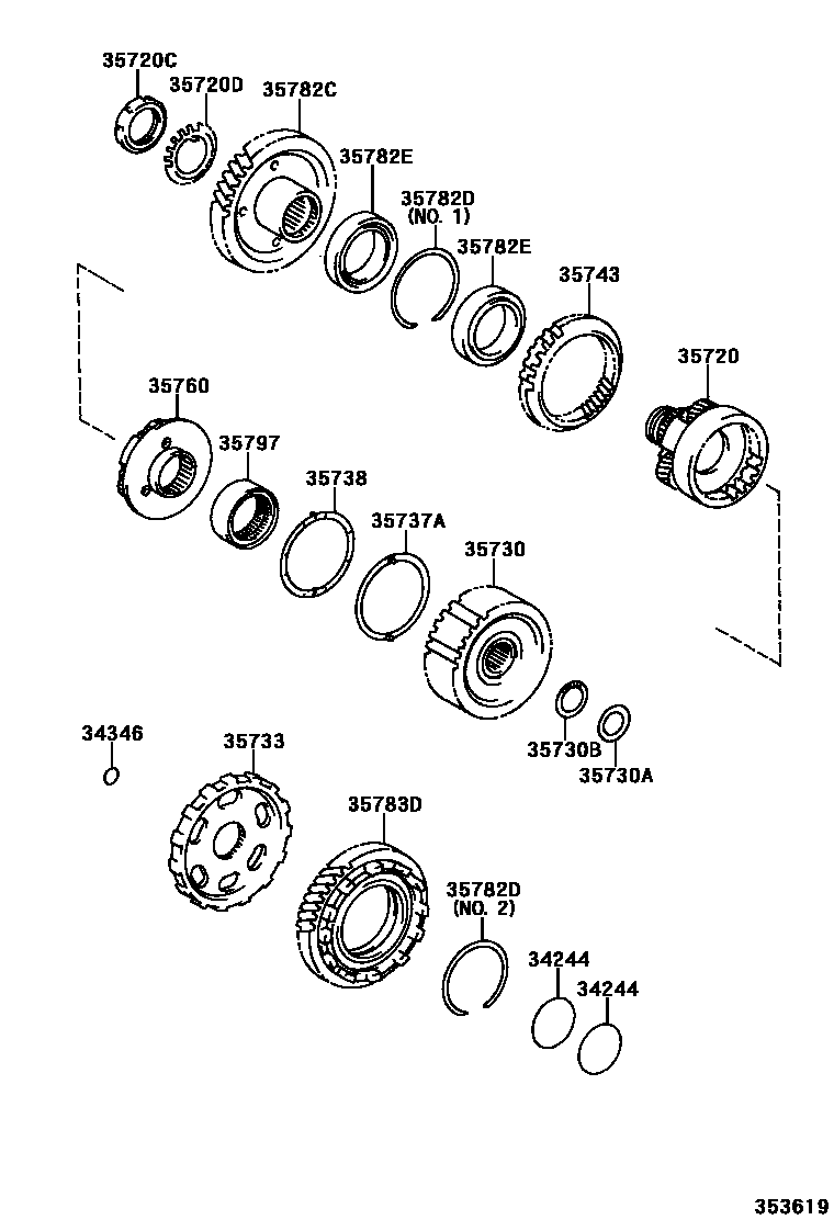 Toyota COROLLA 行星齿轮、倒档活塞和中间轴齿轮(ATM) EPC diagram — 353619