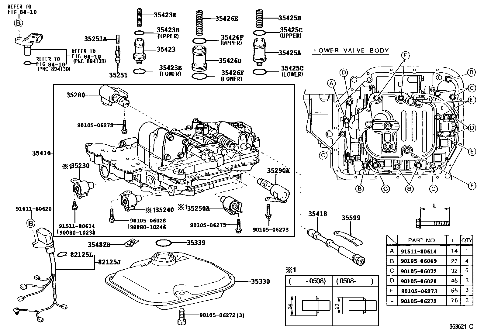 Toyota COROLLA 阀体和滤油网(ATM) EPC diagram — 353621C
