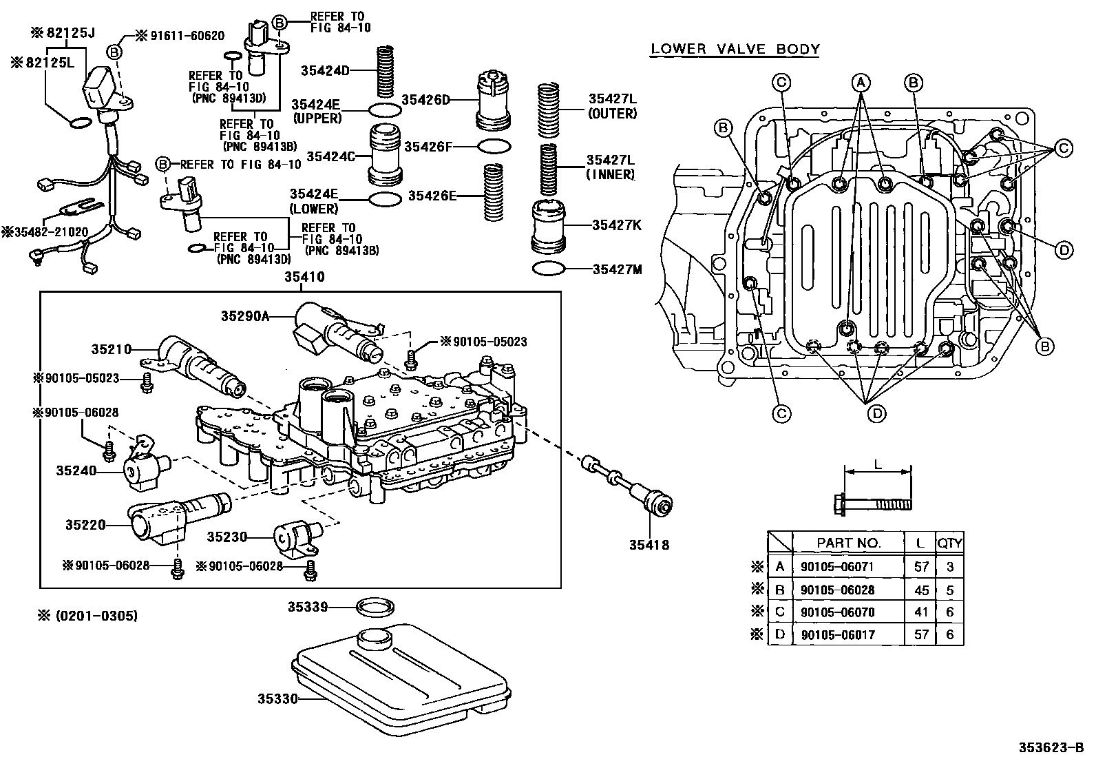 Toyota COROLLA 阀体和滤油网(ATM) EPC diagram — 353623B