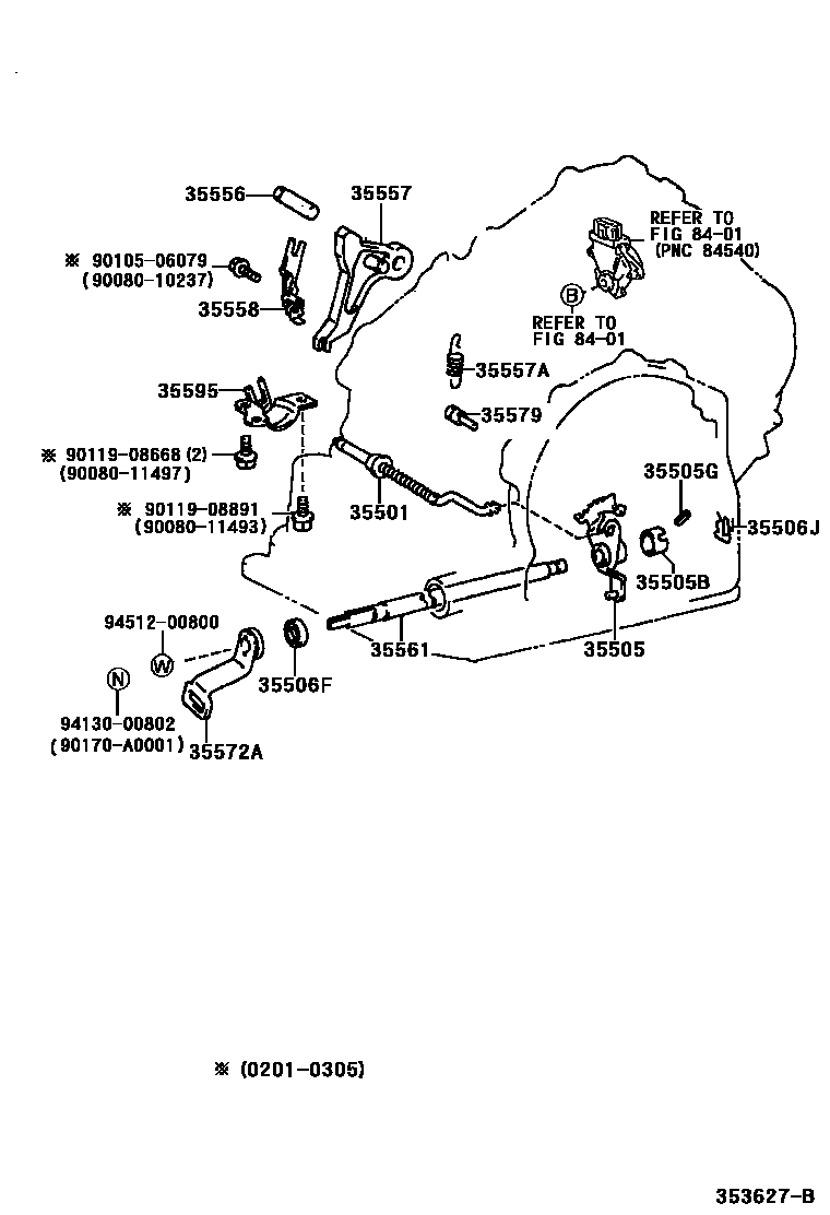 Toyota COROLLA 节气阀连杆和阀杆(ATM) EPC diagram — 353627B
