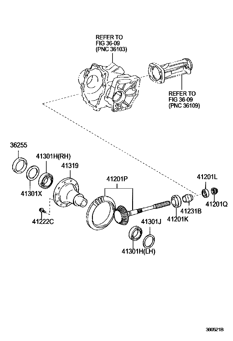 Toyota COROLLA Transfer Gear EPC diagram — 360521B